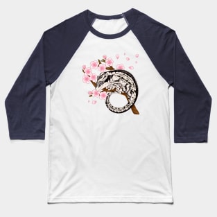 Black And White Stripe Gargoyle Gecko With Sakura Flowers Baseball T-Shirt